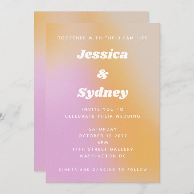 Modern Pink and Orange Abstract Art Wedding Invitation (Front/Back)