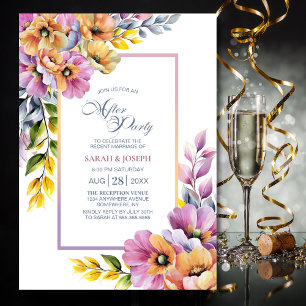 Modern Pink and Orange Floral Wedding After Party Invitation