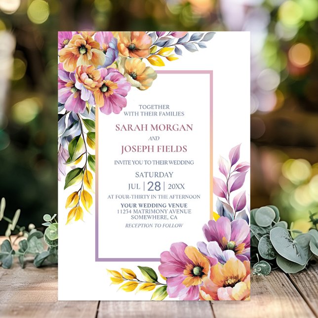Modern Pink and Orange Floral Wedding  Invitation (Creator Uploaded)
