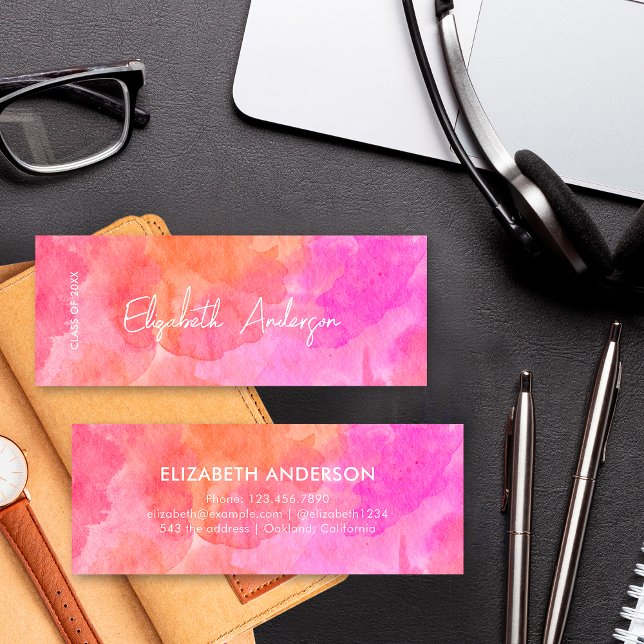 Modern Pink and Orange Graduate Student Graduation Calling Card (Creator Uploaded)