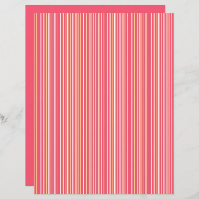 Modern Pink and Orange Striped Scrapbook Paper (Front/Back)