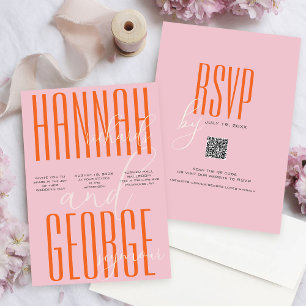 Modern Pink and Orange Typography QR Code Wedding Invitation