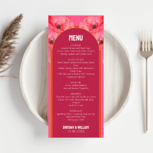 Modern Pink and Orange Vibrant Floral Wedding  Menu