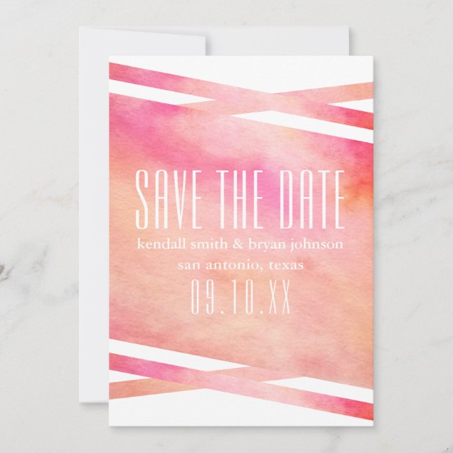 Modern Pink and Orange Watercolor Save the Date (Front)