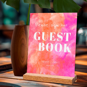 Modern Pink and Orange Wedding Sign Our Guest Book