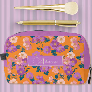 Modern Pink and Purple Floral on Orange Dopp Kit