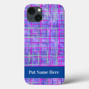 Modern Pink and Purple Grid Lines Abstract iPhone 13 Case