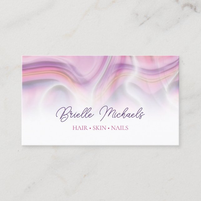 Modern Pink and Purple Swirl Hair and Beauty Salon Business Card (Front)