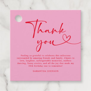 Modern Pink and Red 30th Birthday Thank You Favour Tags