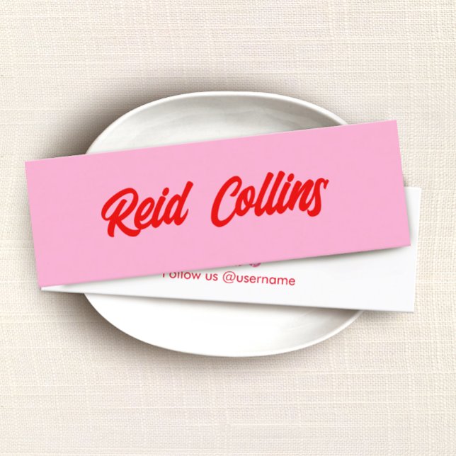  Modern Pink and Red Bold Script Mini Business Card (Creator Uploaded)
