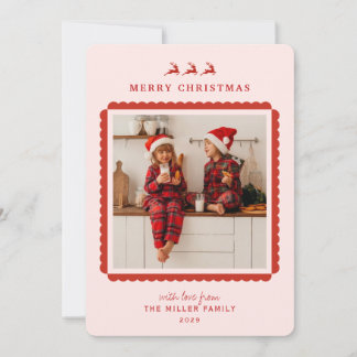Modern Pink and red  border Christmas photo  Holiday Card