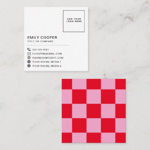 Modern Pink and Red   Checkerboard Your Logo Square Business Card