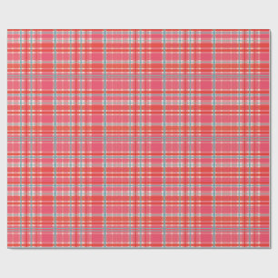 Modern Pink and Red Plaid Christmas Wrapping Paper