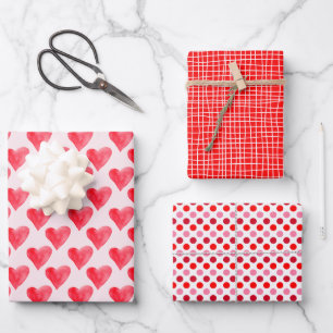 Modern Pink and Red Valentine Day Patterns Wrapping Paper Sheet