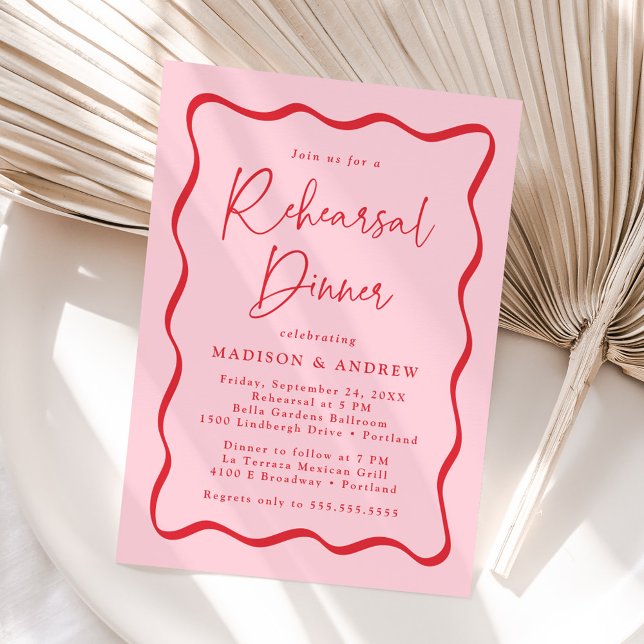 Modern Pink and Red Wavy Frame Rehearsal Dinner Invitation (Creator Uploaded)