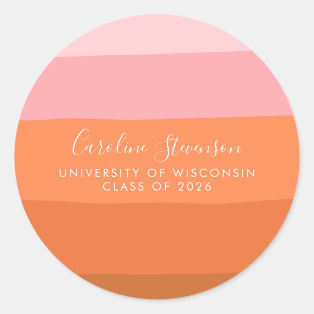 Modern Pink and Terracotta Art Custom Graduation  Classic Round Sticker (Front)