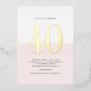 Modern Pink and White 40th Birthday Gold Foil