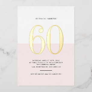 Modern Pink and White 60th Birthday Gold Foil