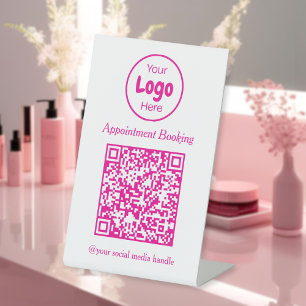 Modern Pink and White Appointment Booking QR Code  Pedestal Sign