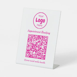 Modern Pink and White Appointment Booking QR Code Pedestal Sign