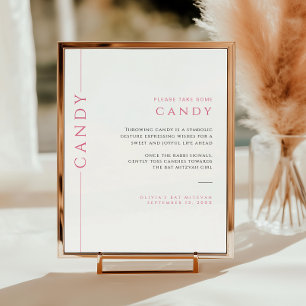Modern Pink and White Bat Mitzvah Candy Sign