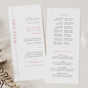 Modern Pink and White Bat Mitzvah Program Card