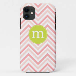 Modern Pink and White Chevron Personalised iPhone 11 Case