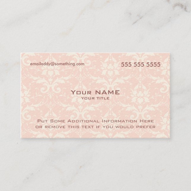 Modern Pink and White Damask Business Card (Front)
