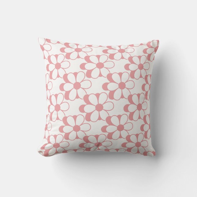Modern Pink and White Flowers on White Cushion (Front)
