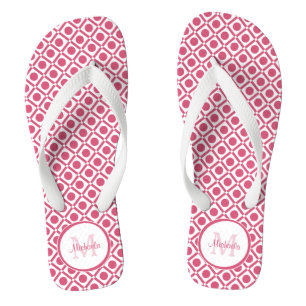 Modern Pink and White Geometric Monogram With Name Jandals