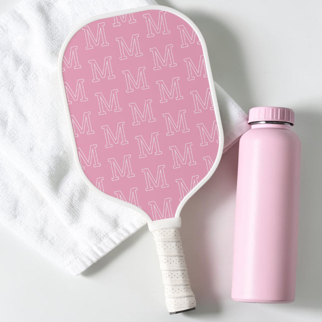 Modern Pink and White Initial Monogram Pattern Pickleball Paddle (Modern Pink and White Initial Monogram Pattern Pickleball Paddle)
