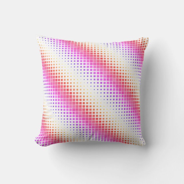 Modern Pink and White Pixel Stripe Pillow (Front)