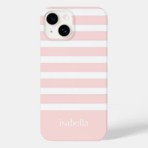 Modern Pink and White Stripe with Monogram Case-Mate iPhone 14 Case