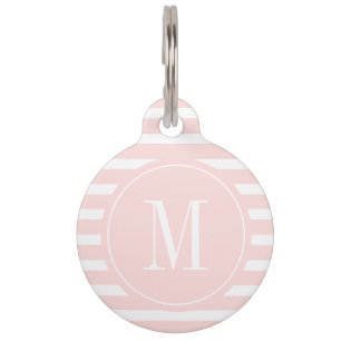 Modern Pink and White Stripe with Monogram  Pet Tag