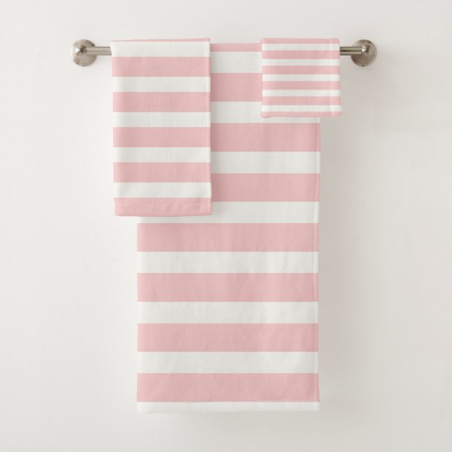 Modern Pink And White Striped Bath Towel Set (Insitu)