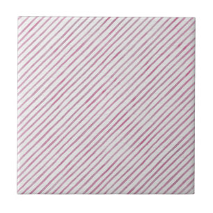 Modern Pink And White Stripes Ceramic Tile