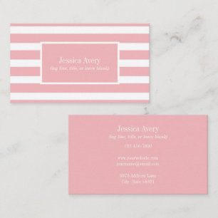 Modern Pink and White Stripes Monogram Name Business Card
