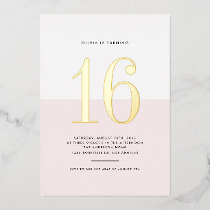 Modern Pink and White Sweet Sixteen Gold Foil