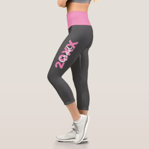Modern Pink and White Text on Grey Graduation Capri Leggings