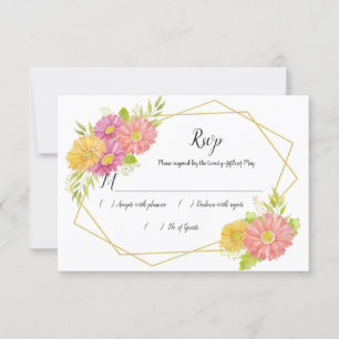 Modern Pink and Yellow Daisies Geometric RSVP Card