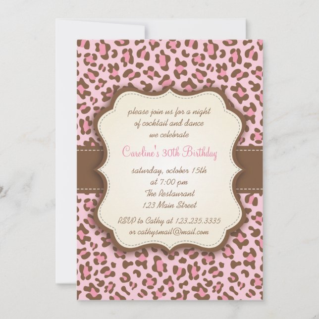 Modern Pink Animal Print Girly Birthday Party Invitation (Front)