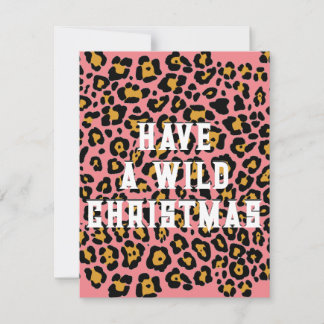 Modern Pink Animal Print Wild Christmas Holiday Card