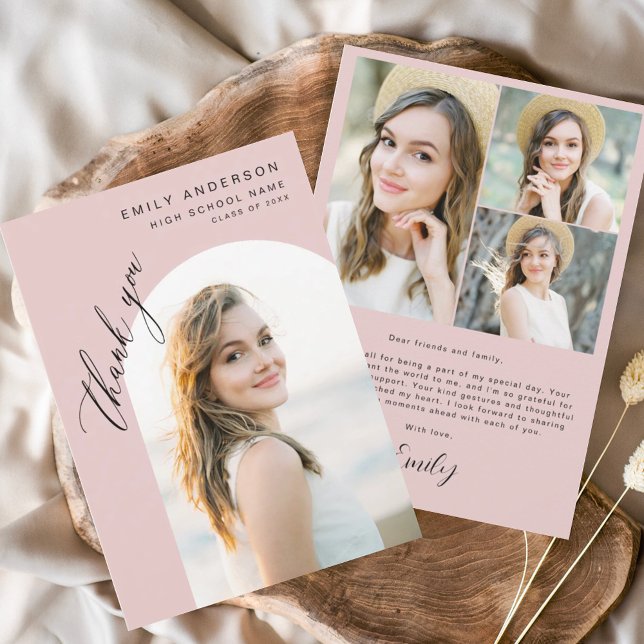 Modern Pink Arch Graduate Simple Photo Thank You (Creator Uploaded)