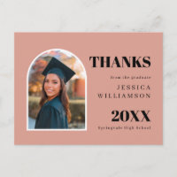 Modern Pink Arch Photo Graduation Thank You