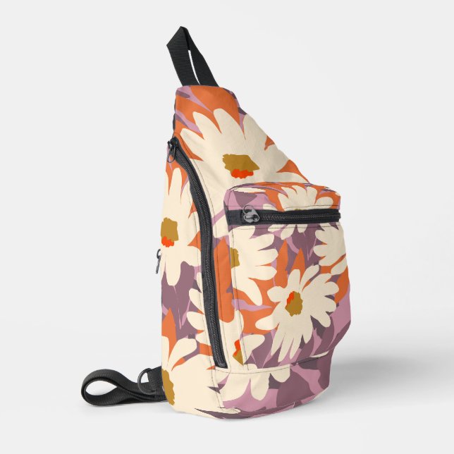 Modern Pink Artistic Daisies Nature  Sling Bag (Left Corner)