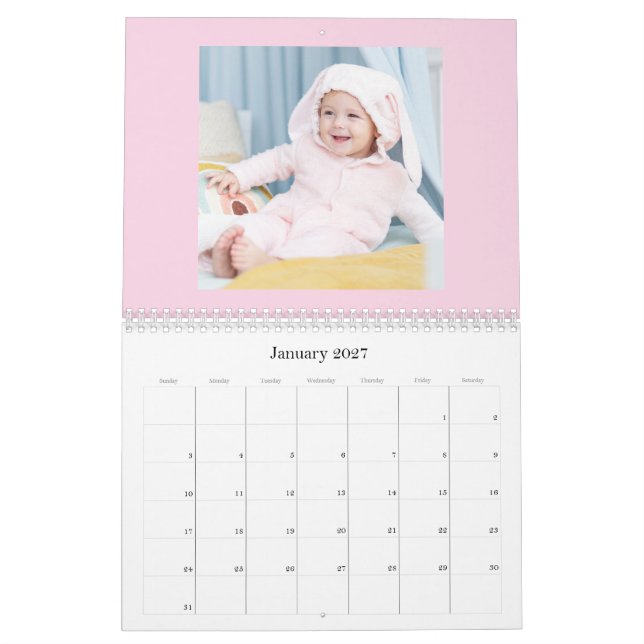 Modern Pink Baby Girl Family Photo Calendar 2026 (Jan 2027)