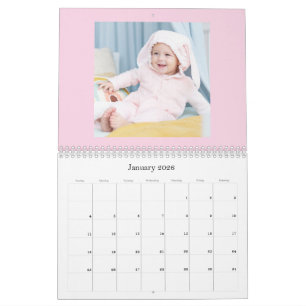 Modern Pink Baby Girl Family Photo Calendar 2027
