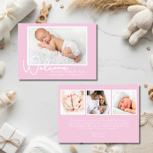 Modern Pink Baby Photo Birth Announcement