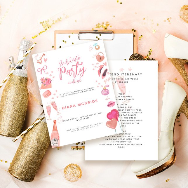 Modern Pink Bachelorette Party Weekend Itenerary Invitation (Creator Uploaded)