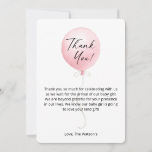 Modern Pink Balloon Baby Shower Thank You Card